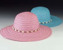 Lady's Wooden Bead & Shell Trim Hat