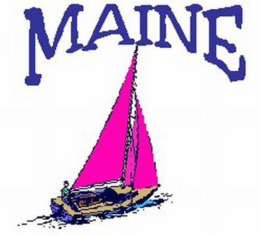 SAILBOAT WITH RED SAIL-MAINE