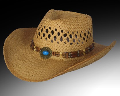 Flexible Raffia Western Hat with Silver Conchos
