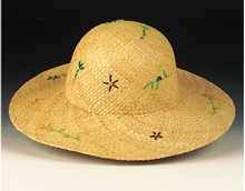 Beaded Trim Raffia Hat