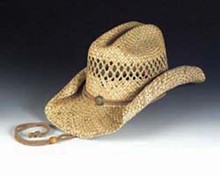 Rolled Brim Western Straw Hat with Chin Cord
