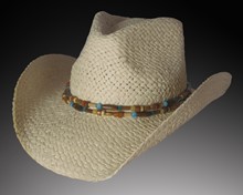 New! Natural Western Hat - Turquoise/Bead Trim